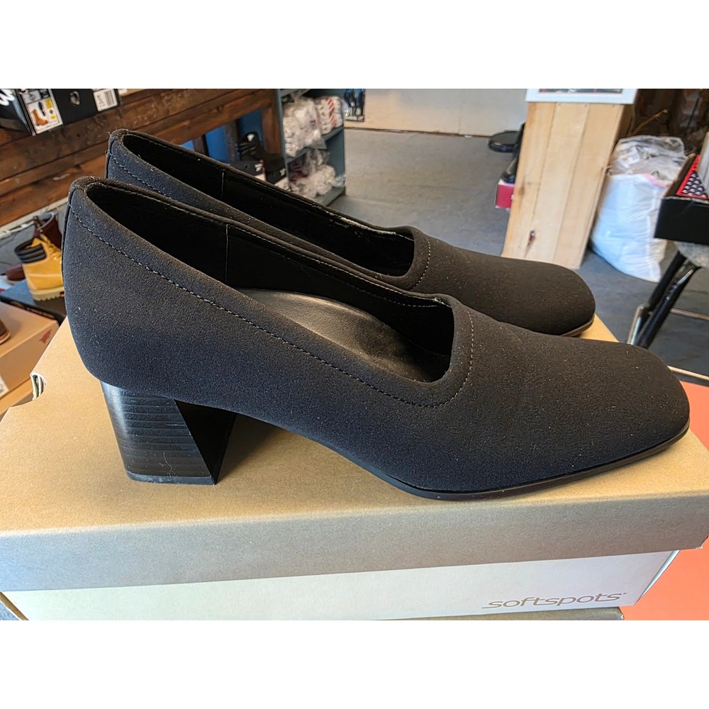 Softspots Sally Black Block Heel Pumps Square Toe Professional Shoes Womens 8M